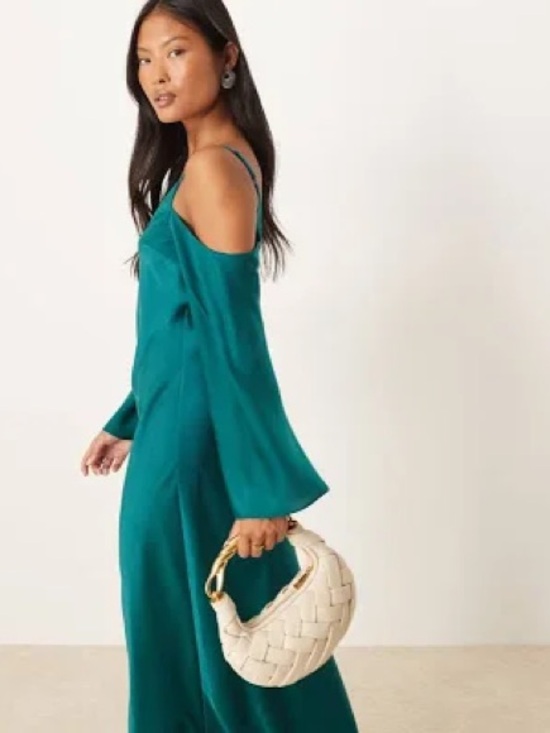 ASOS Dresses & Skirts - ASOS DESIGN long sleeve fallen shoulder Cami maxi dress 4 NWT Teal Blue